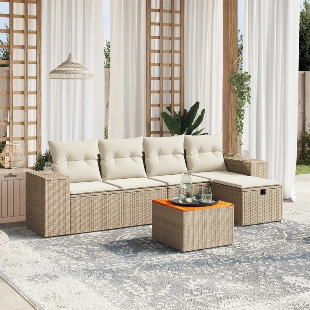 Set Divano da Giardino 6 pz con Cuscini Beige in Polyrattan - homemem39