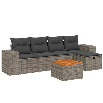 Set Divano da Giardino 6 pz con Cuscini Grigio in Polyrattan | homemem39