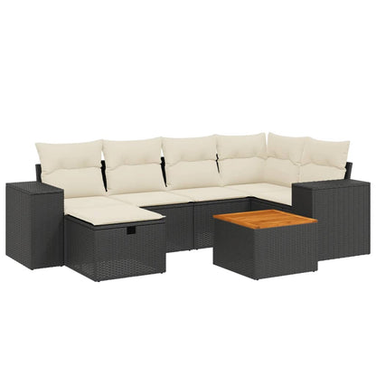 Set Divani da Giardino con Cuscini 7pz Nero Polyrattan