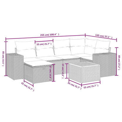 Set Divani da Giardino con Cuscini 7pz Nero Polyrattan