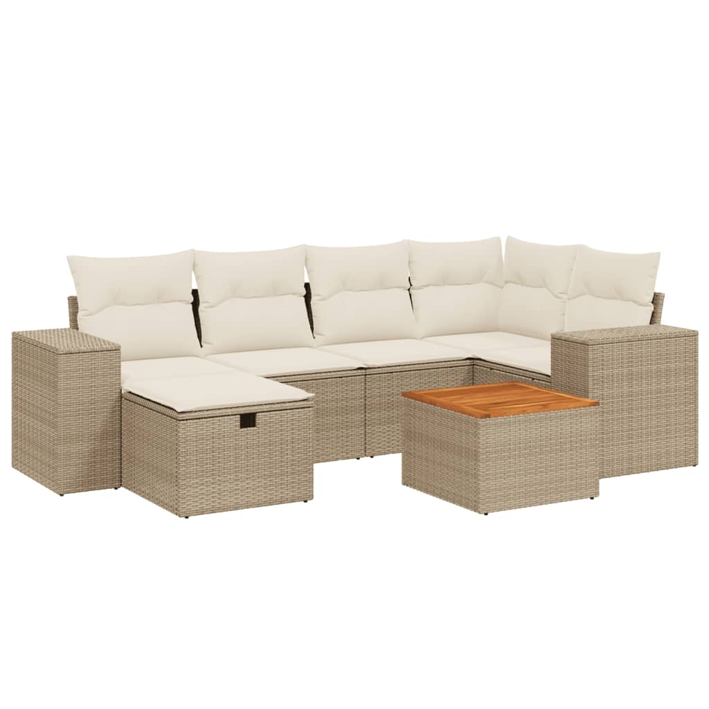 Set Divani da Giardino 7 pz con Cuscini Beige in Polyrattan