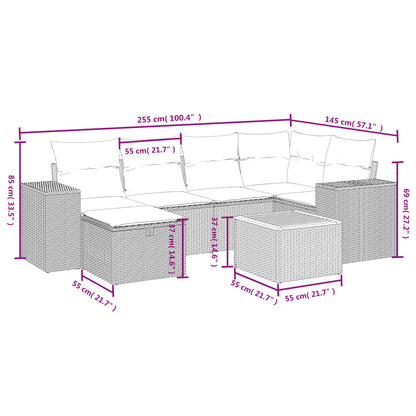 Set Divani da Giardino 7 pz con Cuscini Beige in Polyrattan