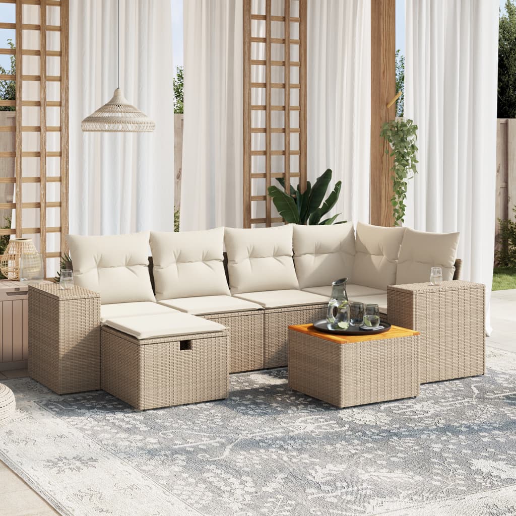 Set Divani da Giardino 7 pz con Cuscini Beige in Polyrattan - homemem39