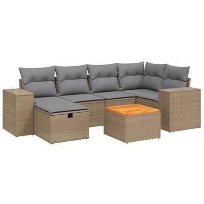 Set Divano da Giardino 7 pz con Cuscini Beige Misto Polyrattan