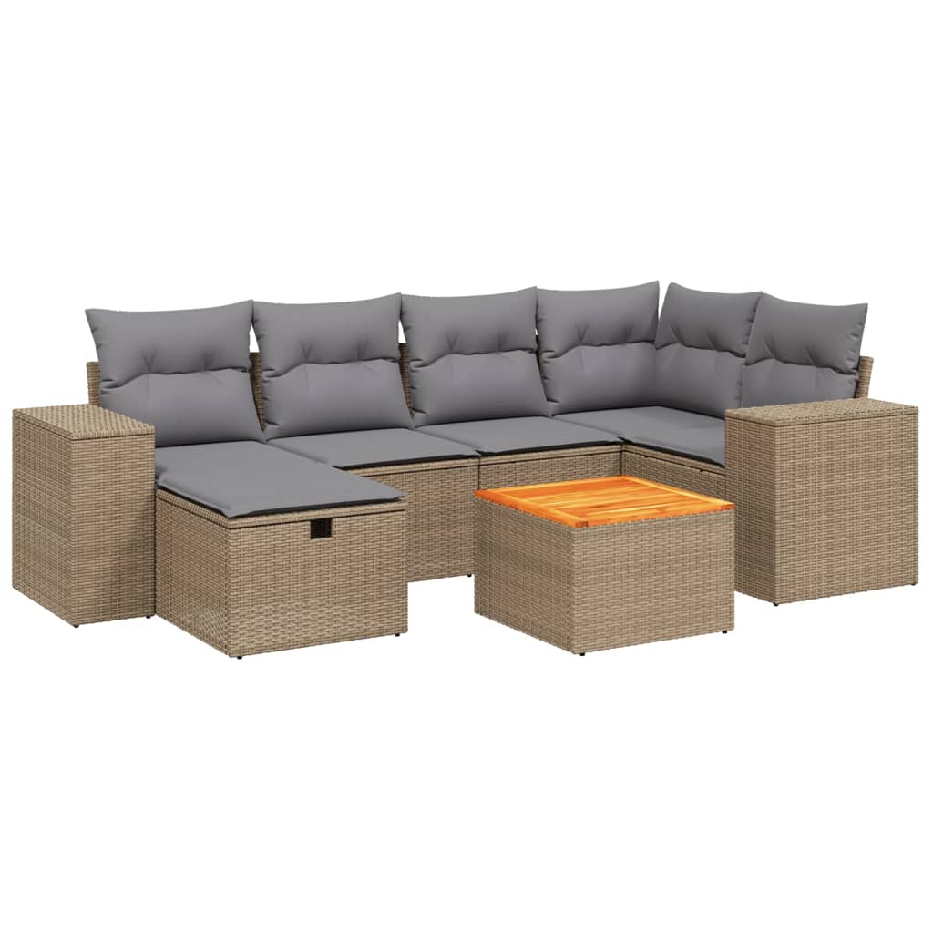Set Divano da Giardino 7 pz con Cuscini Beige Misto Polyrattan - homemem39