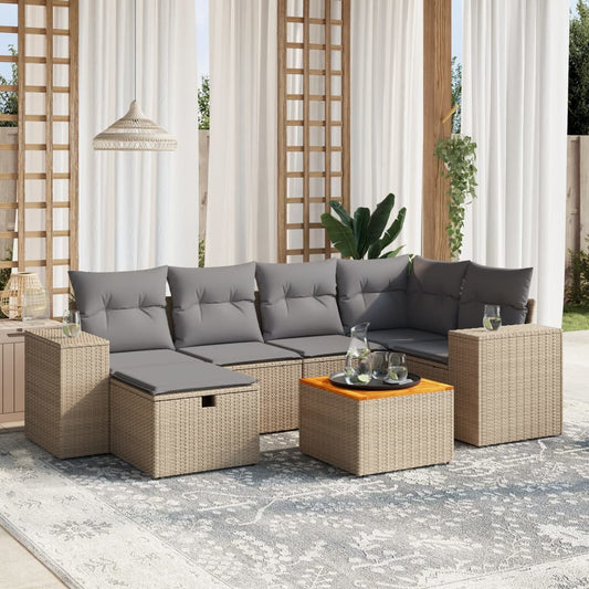 Set Divano da Giardino 7 pz con Cuscini Beige Misto Polyrattan