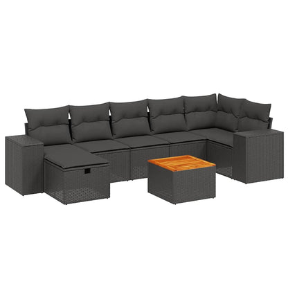 Set Divani da Giardino con Cuscini 8 pz Nero in Polyrattan | homemem39