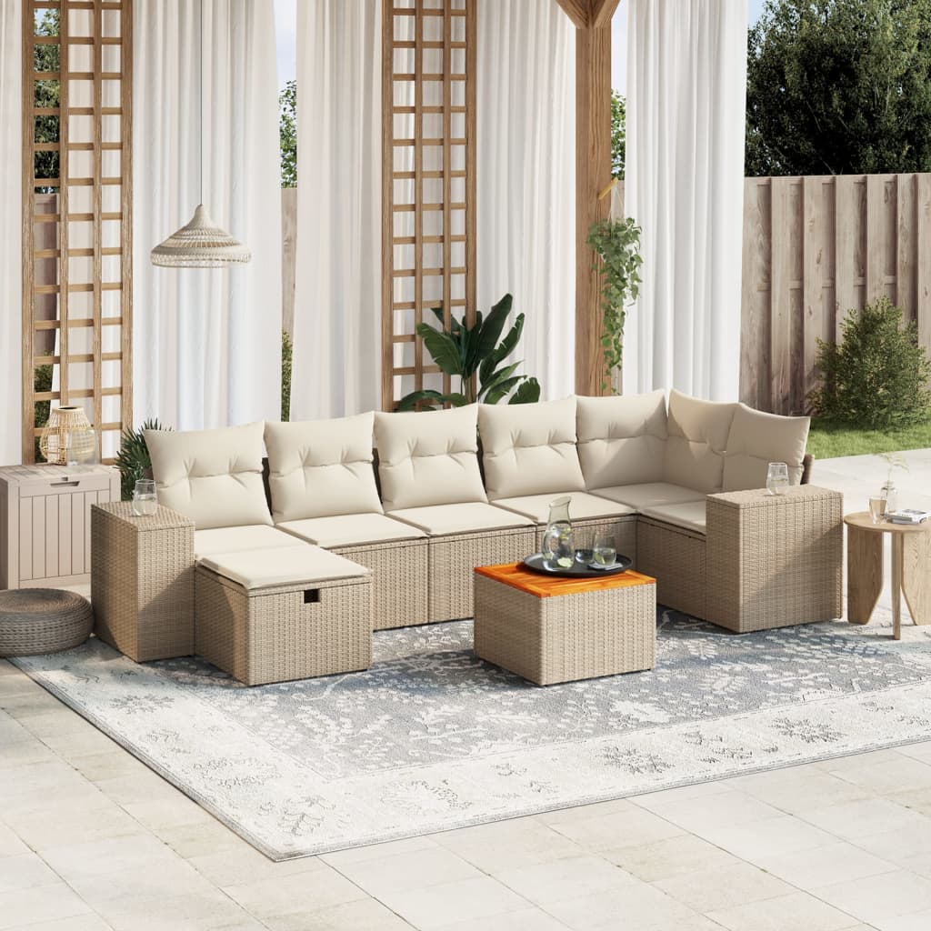 Set Divano da Giardino 8 pz con Cuscini Beige in Polyrattan - homemem39