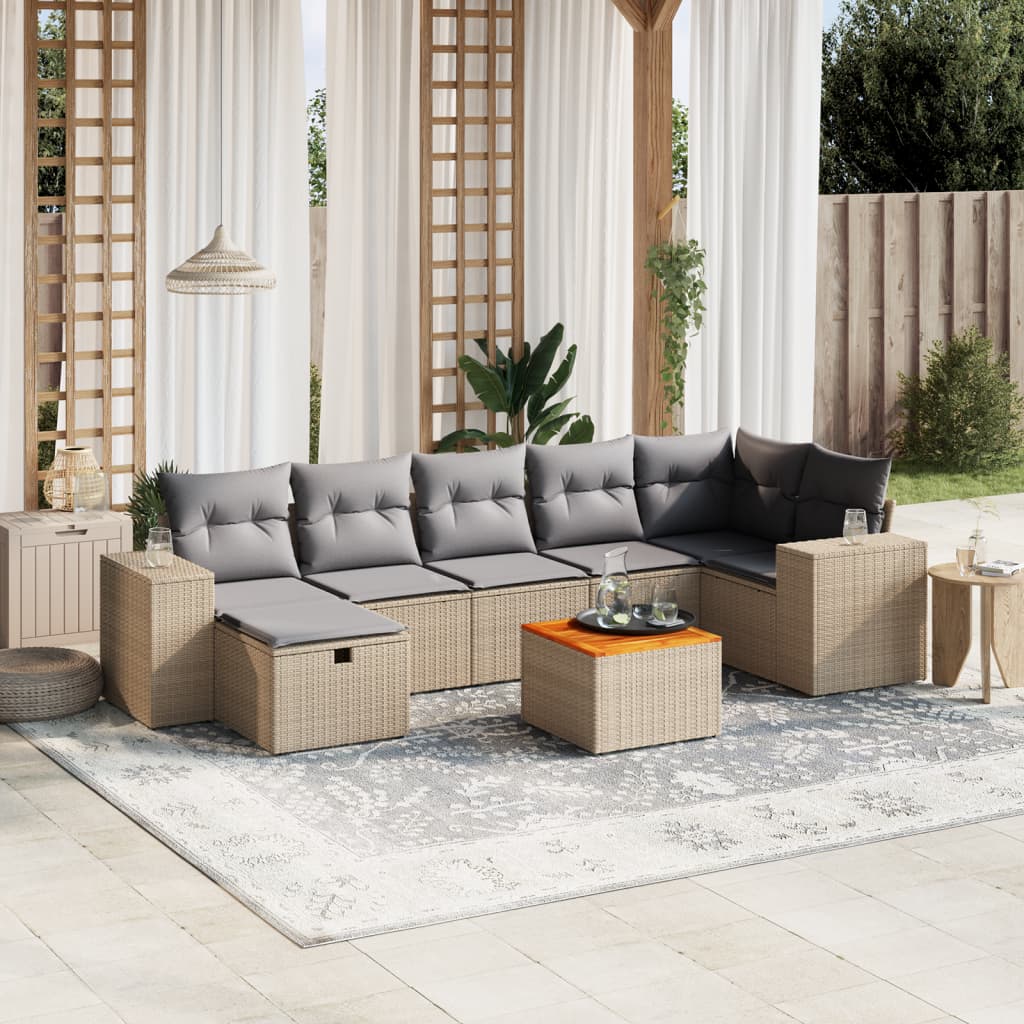 Set Divano da Giardino 8 pz con Cuscini Beige Misto Polyrattan - homemem39
