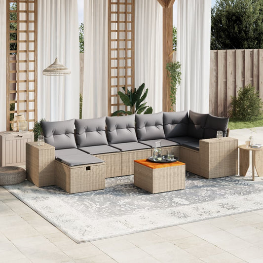 Set Divano da Giardino 8 pz con Cuscini Beige Misto Polyrattan - homemem39