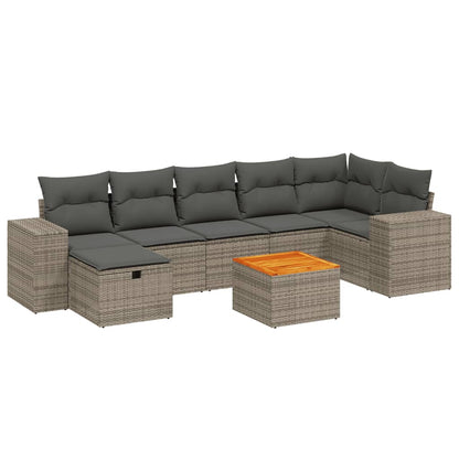 Set Divano da Giardino 8 pz con Cuscini Grigio in Polyrattan