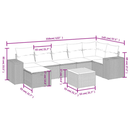 Set Divano da Giardino 8 pz con Cuscini Grigio in Polyrattan