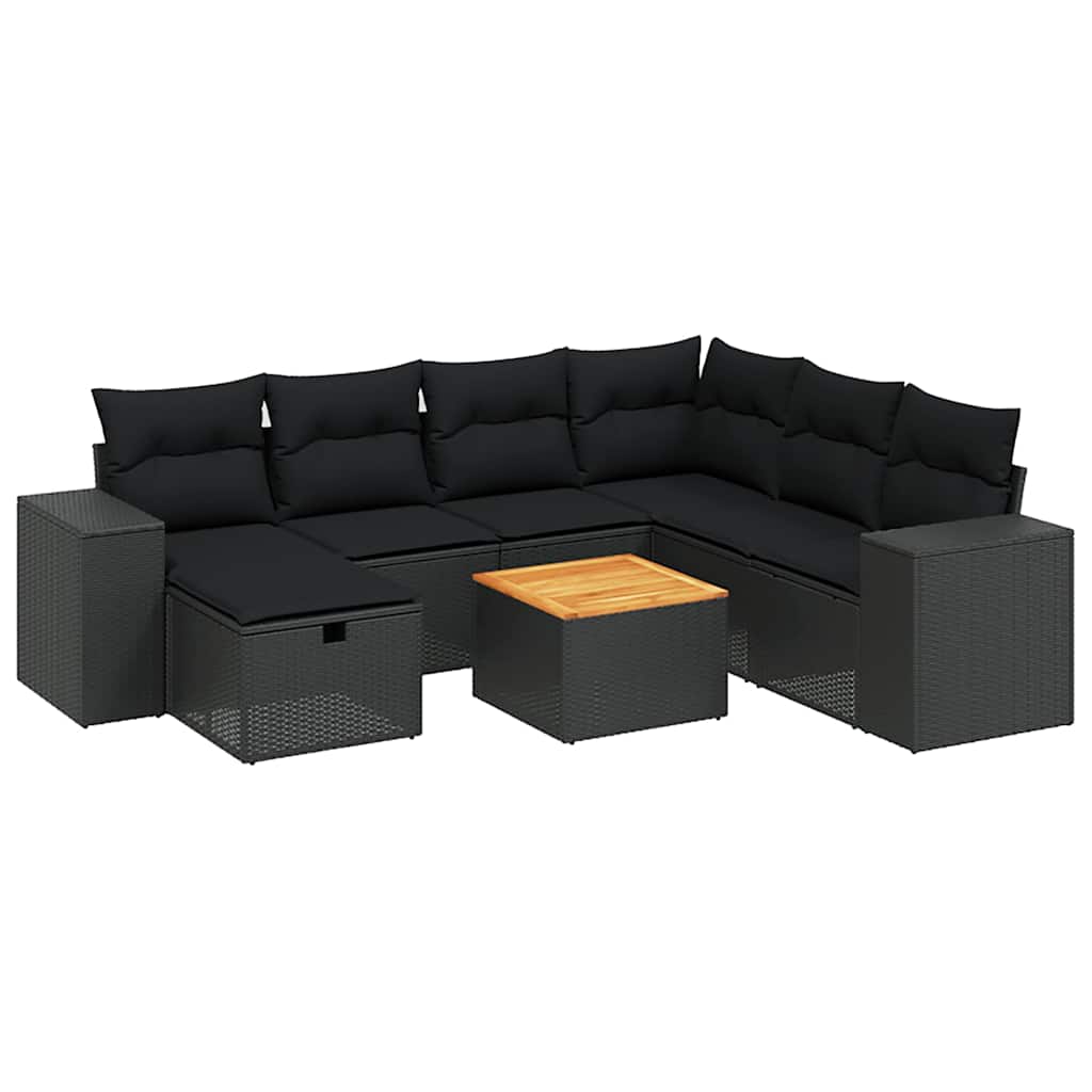 Set Divani da Giardino con Cuscini 8 pz Nero in Polyrattan | homemem39