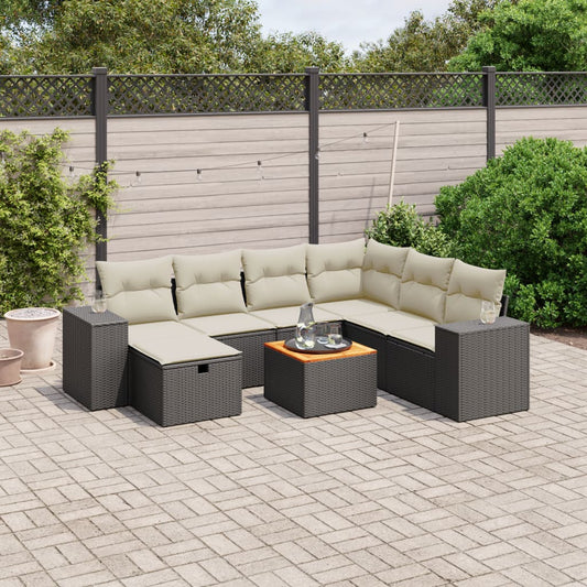 Set Divani da Giardino con Cuscini 8 pz Nero in Polyrattan