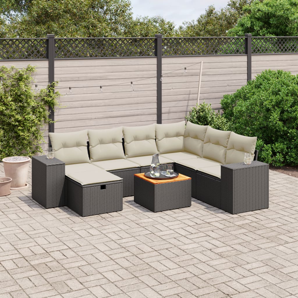 Set Divani da Giardino con Cuscini 8 pz Nero in Polyrattan - homemem39