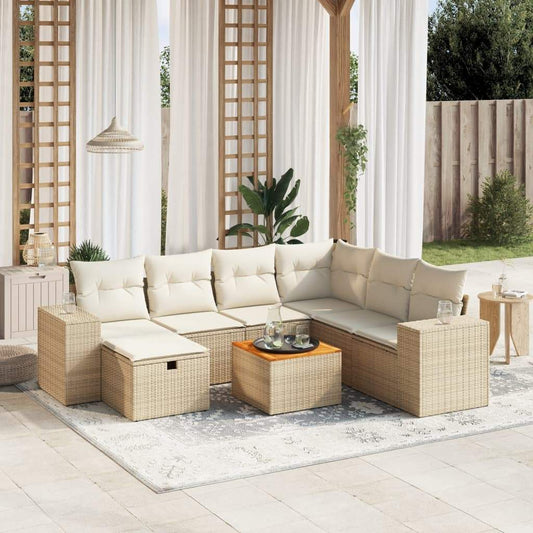 Set Divano da Giardino 8 pz con Cuscini Beige in Polyrattan - homemem39
