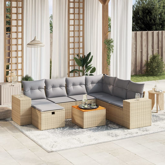 Set Divano da Giardino 8 pz con Cuscini Beige Misto Polyrattan - homemem39