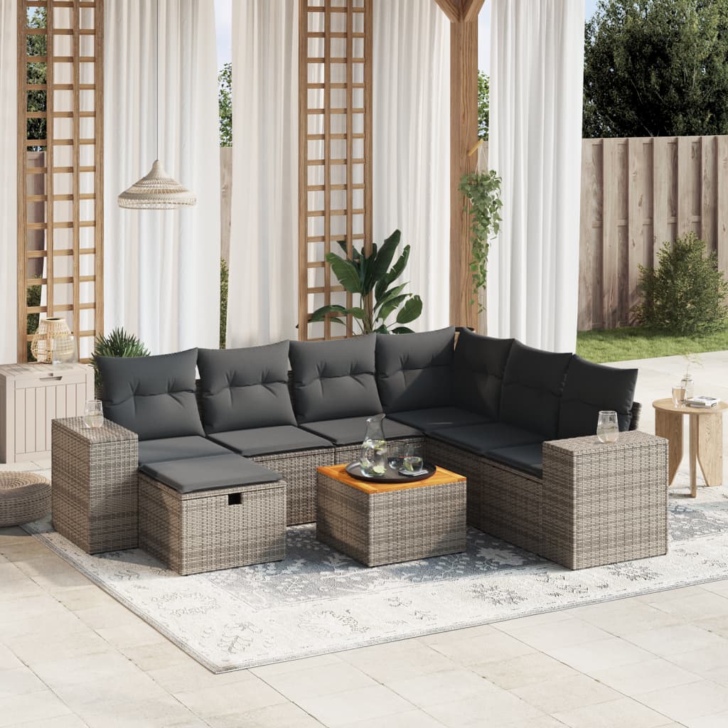 Set Divano da Giardino 8 pz con Cuscini Grigio in Polyrattan | homemem39