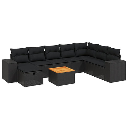 Set Divani da Giardino 9 pz con Cuscini Nero in Polyrattan | homemem39