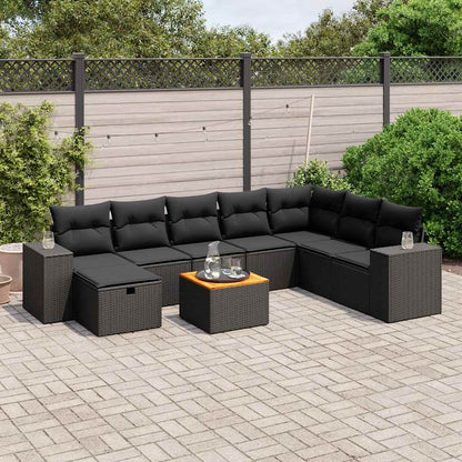 Set Divani da Giardino 9 pz con Cuscini Nero in Polyrattan | homemem39
