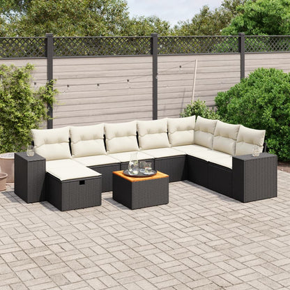 Set Divani da Giardino 9 pz con Cuscini Nero in Polyrattan - homemem39