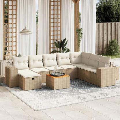 Set Divano da Giardino 9 pz con Cuscini Beige in Polyrattan - homemem39