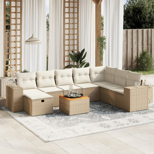 Set Divano da Giardino 9 pz con Cuscini Beige in Polyrattan - homemem39