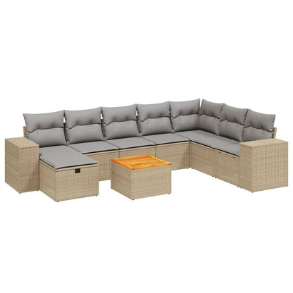 Set Divano da Giardino 9 pz con Cuscini Beige Misto Polyrattan - homemem39