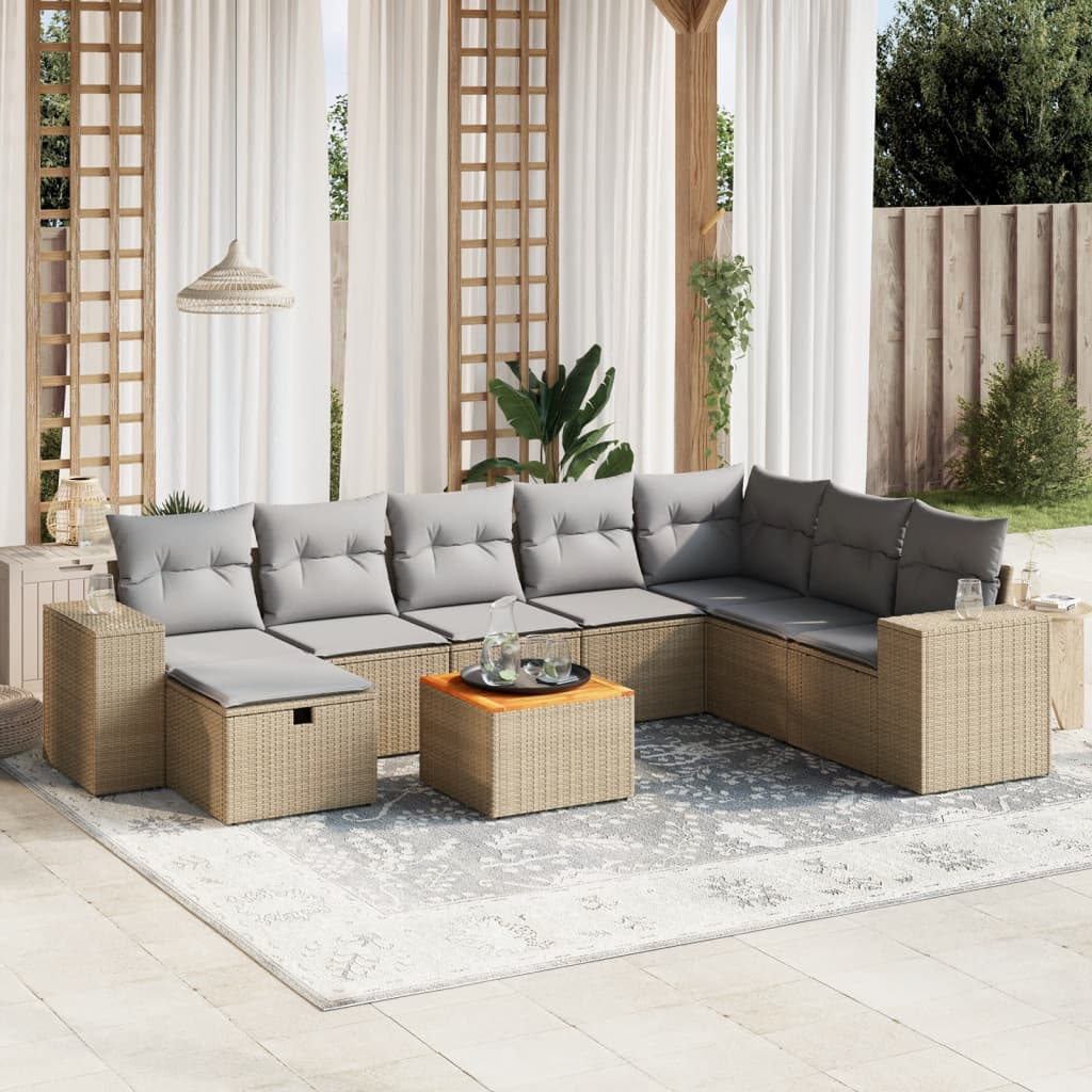 Set Divano da Giardino 9 pz con Cuscini Beige Misto Polyrattan - homemem39