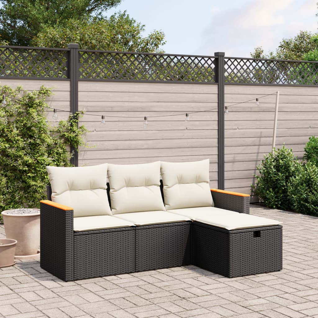 Set Divani da Giardino 4 pz con Cuscini Nero in Polyrattan - homemem39