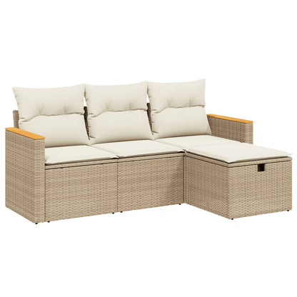 Set Divano da Giardino 4 pz con Cuscini Beige in Polyrattan - homemem39