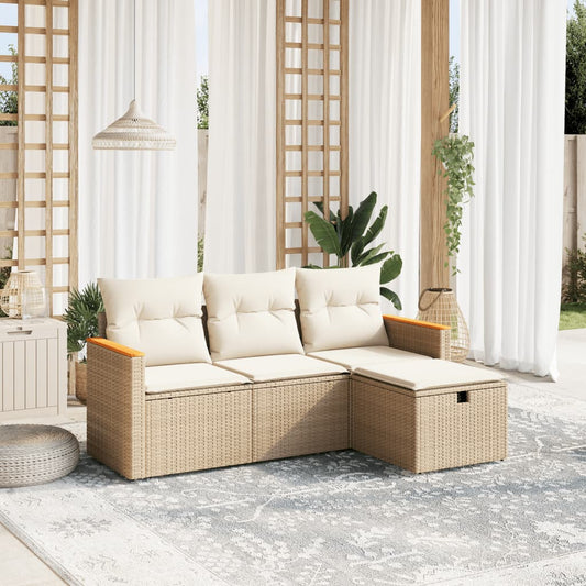 Set Divano da Giardino 4 pz con Cuscini Beige in Polyrattan - homemem39