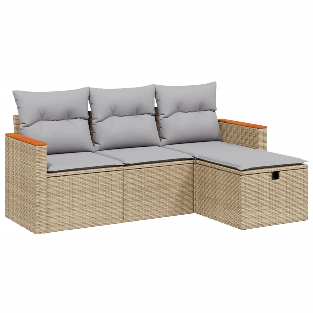 Set Divano da Giardino 4 pz con Cuscini Beige Misto Polyrattan - homemem39