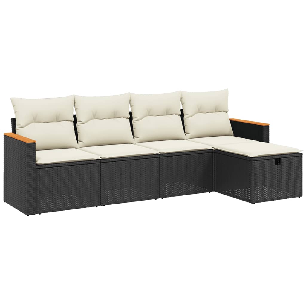 Set Divani da Giardino 5 pz con Cuscini in Polyrattan Nero - homemem39