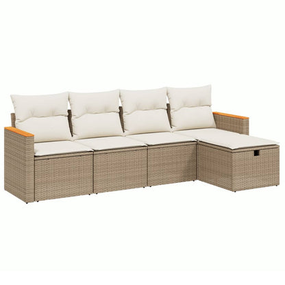 Set Divano da Giardino 5 pz con Cuscini Beige in Polyrattan - homemem39