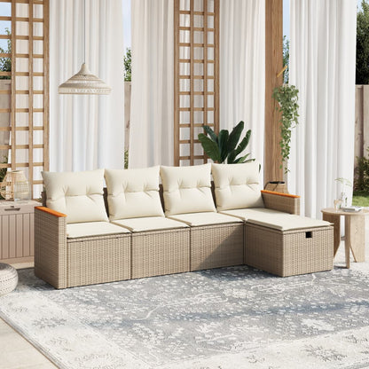 Set Divano da Giardino 5 pz con Cuscini Beige in Polyrattan - homemem39