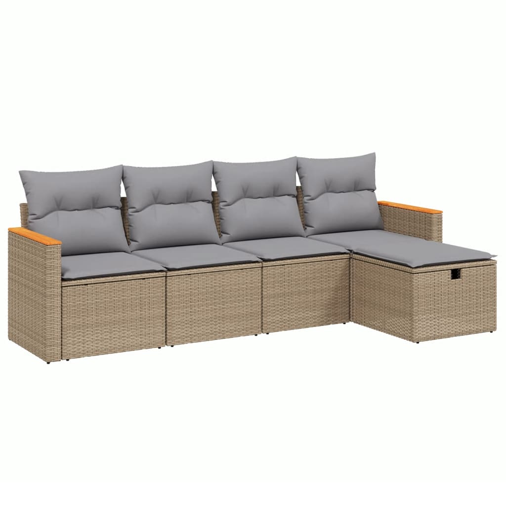 Set Divano da Giardino 5 pz con Cuscini Beige Misto Polyrattan