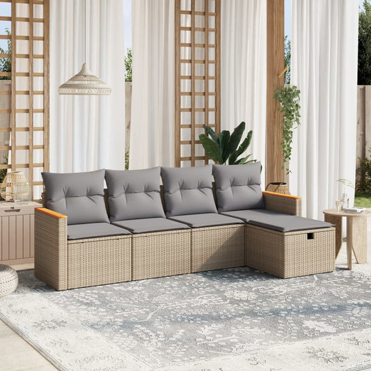 Set Divano da Giardino 5 pz con Cuscini Beige Misto Polyrattan - homemem39