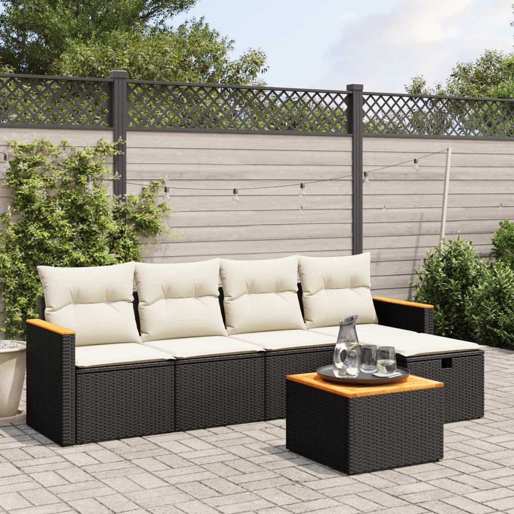 Set Divano da Giardino 6 pz con Cuscini Nero in Polyrattan - homemem39