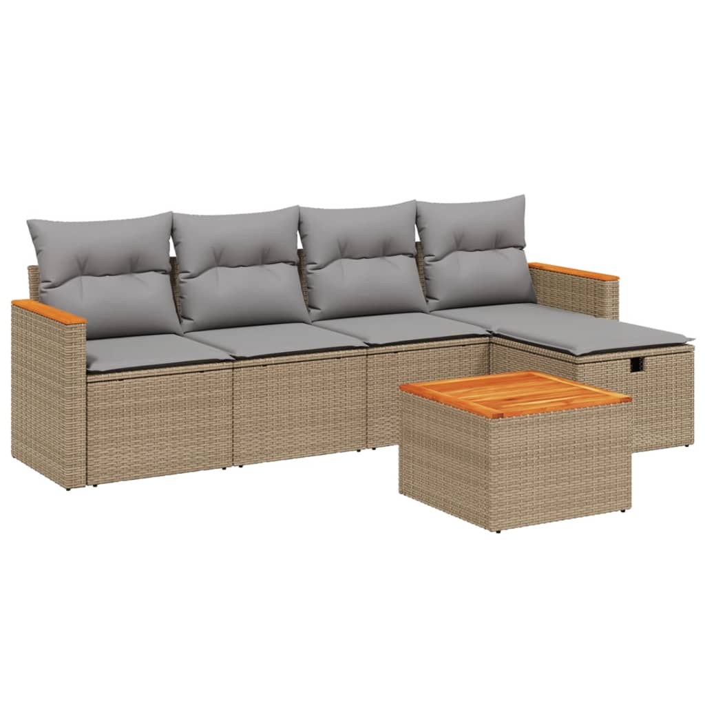 Set Divano da Giardino 6 pz con Cuscini Beige Misto Polyrattan - homemem39