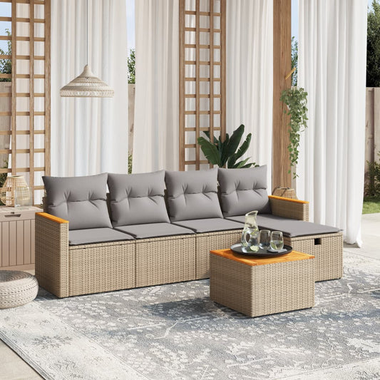 Set Divano da Giardino 6 pz con Cuscini Beige Misto Polyrattan - homemem39