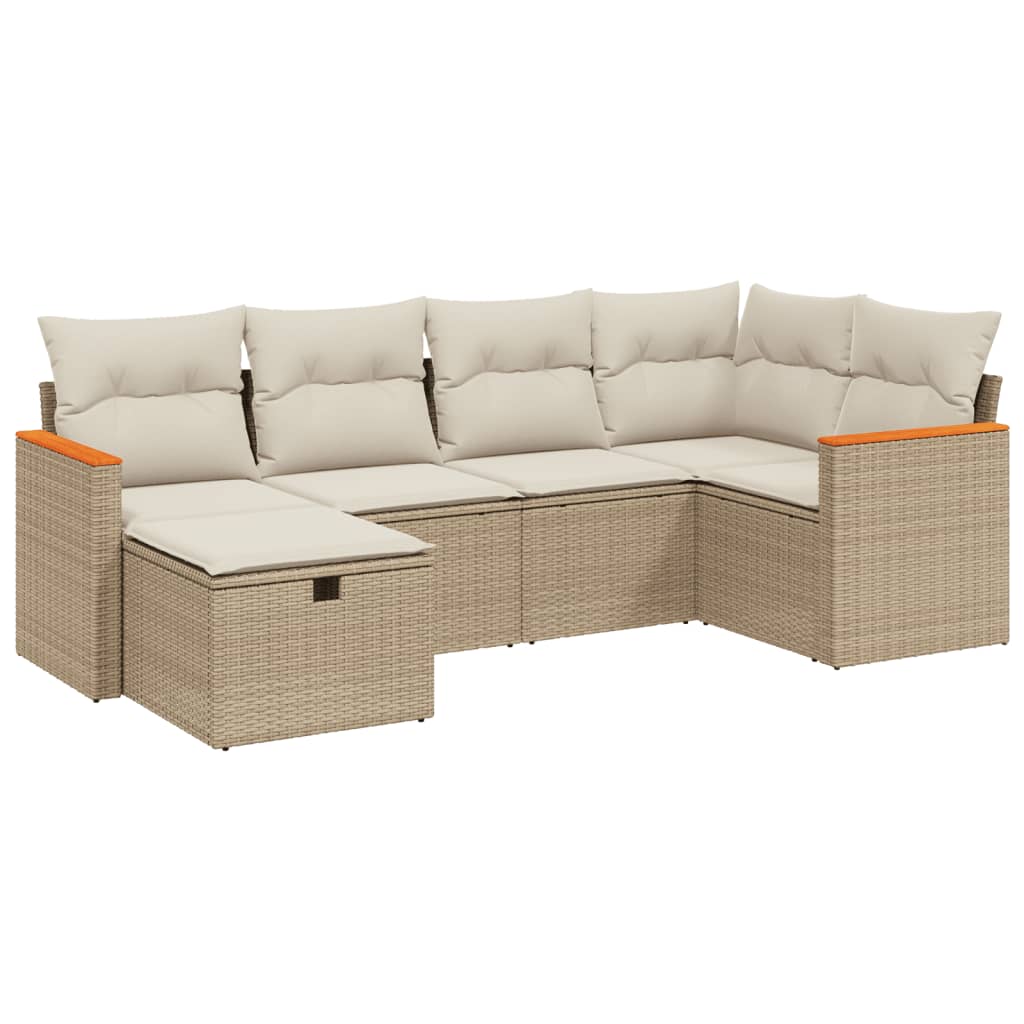Set Divano da Giardino 6 pz con Cuscini Beige in Polyrattan - homemem39