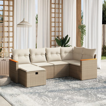 Set Divano da Giardino 6 pz con Cuscini Beige in Polyrattan - homemem39