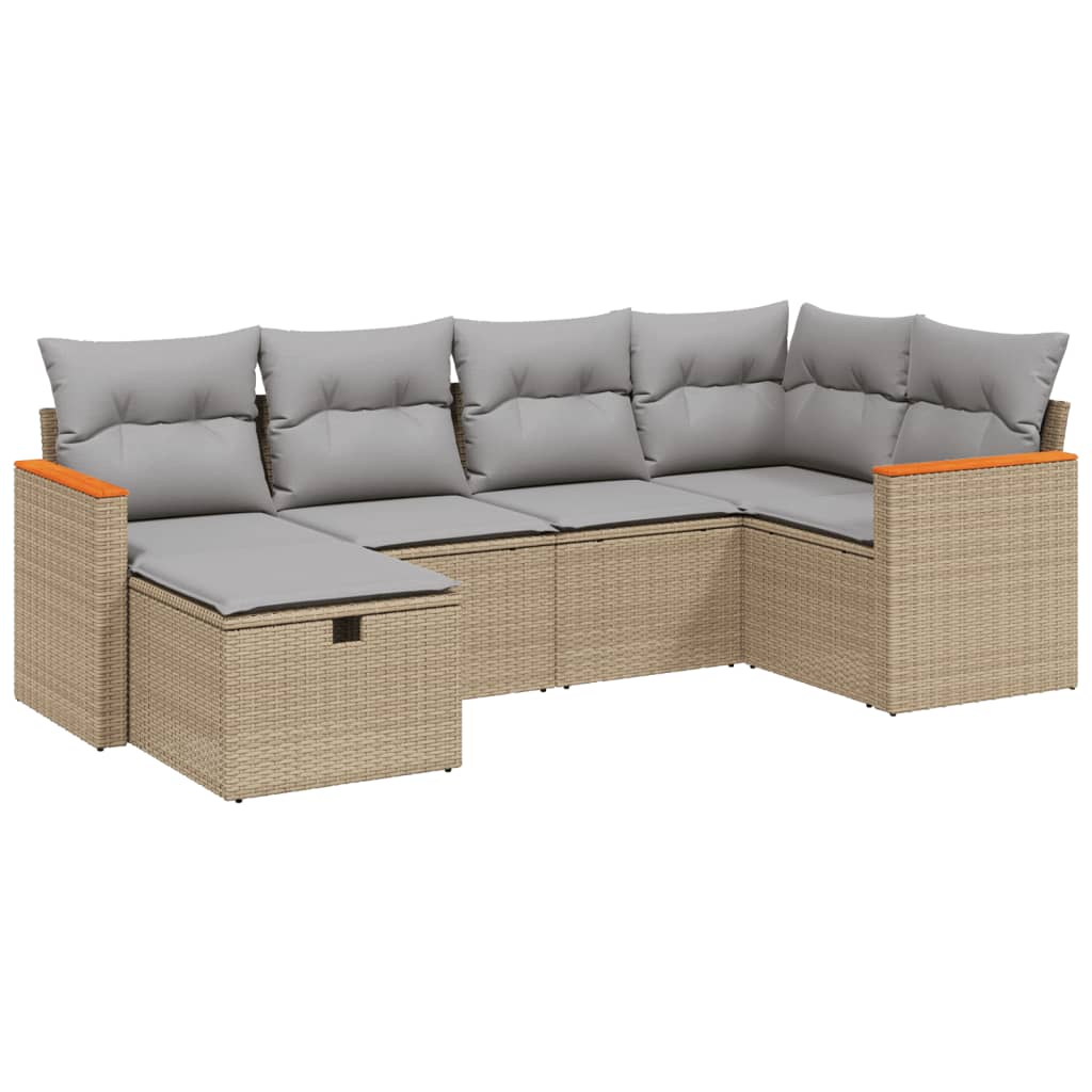 Set Divano da Giardino 6 pz con Cuscini Beige Misto Polyrattan