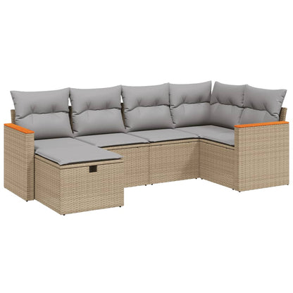 Set Divano da Giardino 6 pz con Cuscini Beige Misto Polyrattan