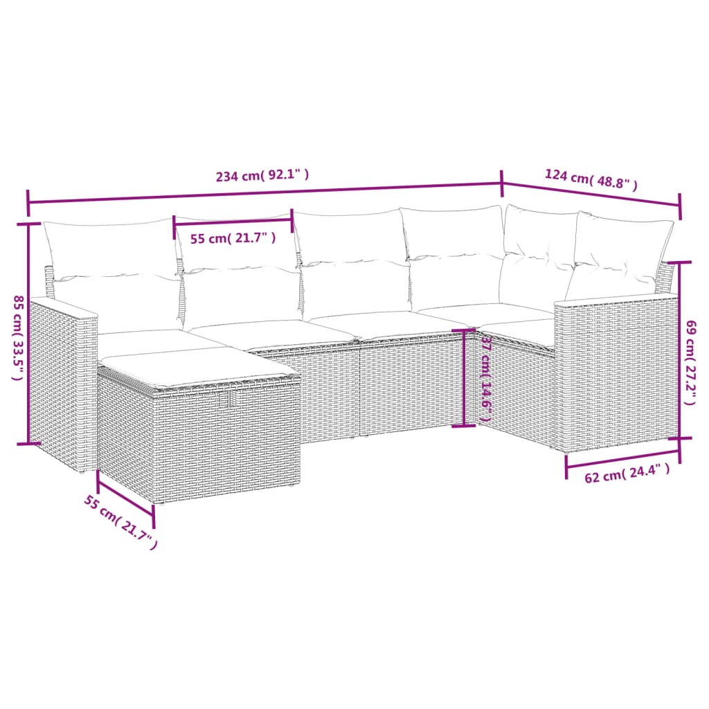 Set Divano da Giardino 6 pz con Cuscini Beige Misto Polyrattan