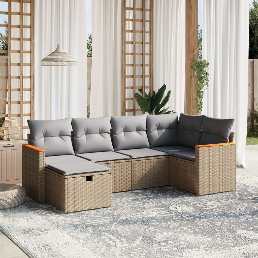 Set Divano da Giardino 6 pz con Cuscini Beige Misto Polyrattan - homemem39