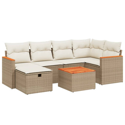 Set Divani da Giardino 7 pz con Cuscini Beige in Polyrattan - homemem39