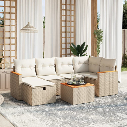 Set Divani da Giardino 7 pz con Cuscini Beige in Polyrattan - homemem39