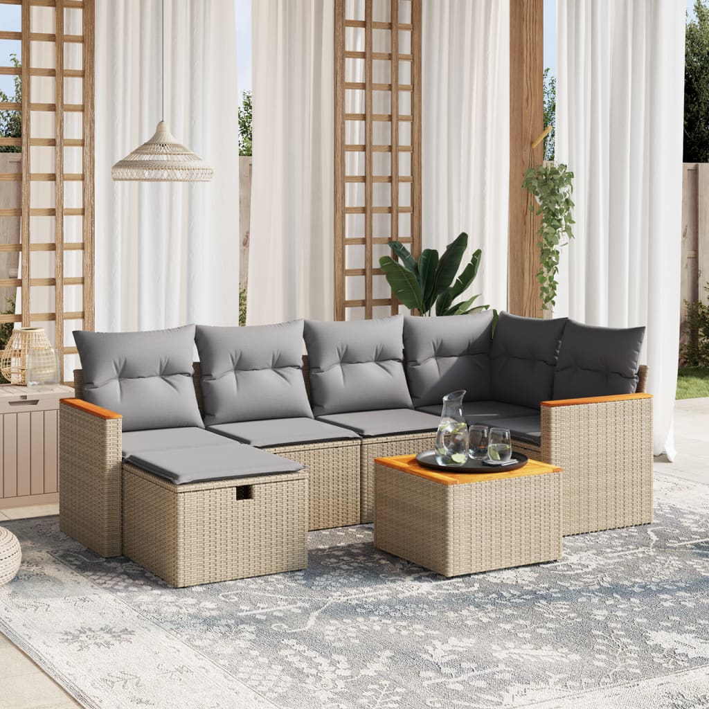 Set Divano da Giardino 7 pz con Cuscini Beige Misto Polyrattan - homemem39